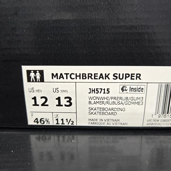 adidas Matchbreak Super Wonder White Preloved Ruby Gum Men's Shoes Size 12 New - Picture 8 of 8